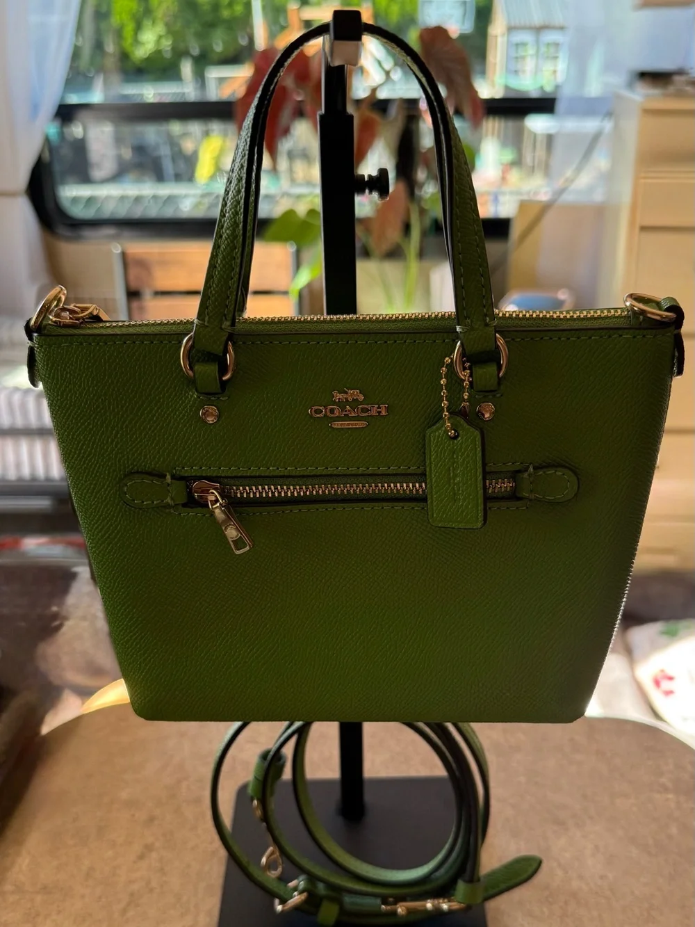 Coach Green Saffiano  Leather Mini Gallery Tote with Crossbody Removable Strap - Picture 2 of 4